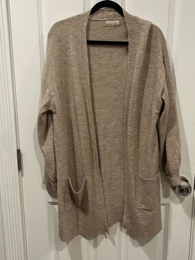 BeCool Beige Taupe Long Open Front Knit Cardigan Size M/L